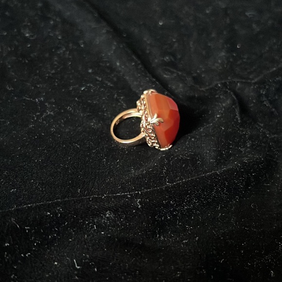 Square cushion checkerboard cut red agate ring copper - Picture 4 of 7